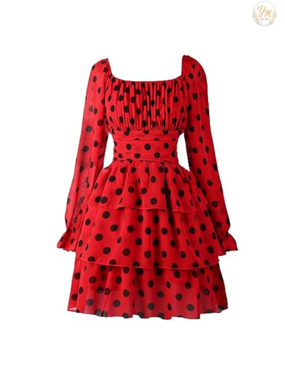 OBBUE Women's Chiffon Mini Dress Long Sleeve A-Line Ruffle Hem